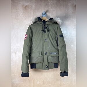 Canada Goose Chilliwack Bomber Heritage Olive Hooded Parka with Coyote Fur-Trim